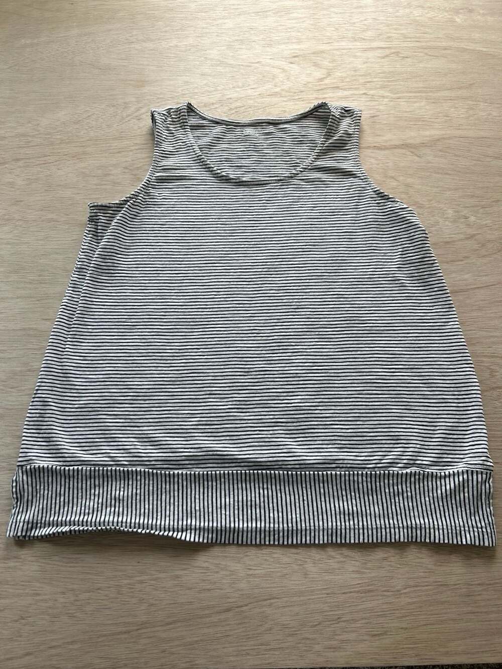 Lands' End Women's Black and White Striped Slub Jersey Tank Top